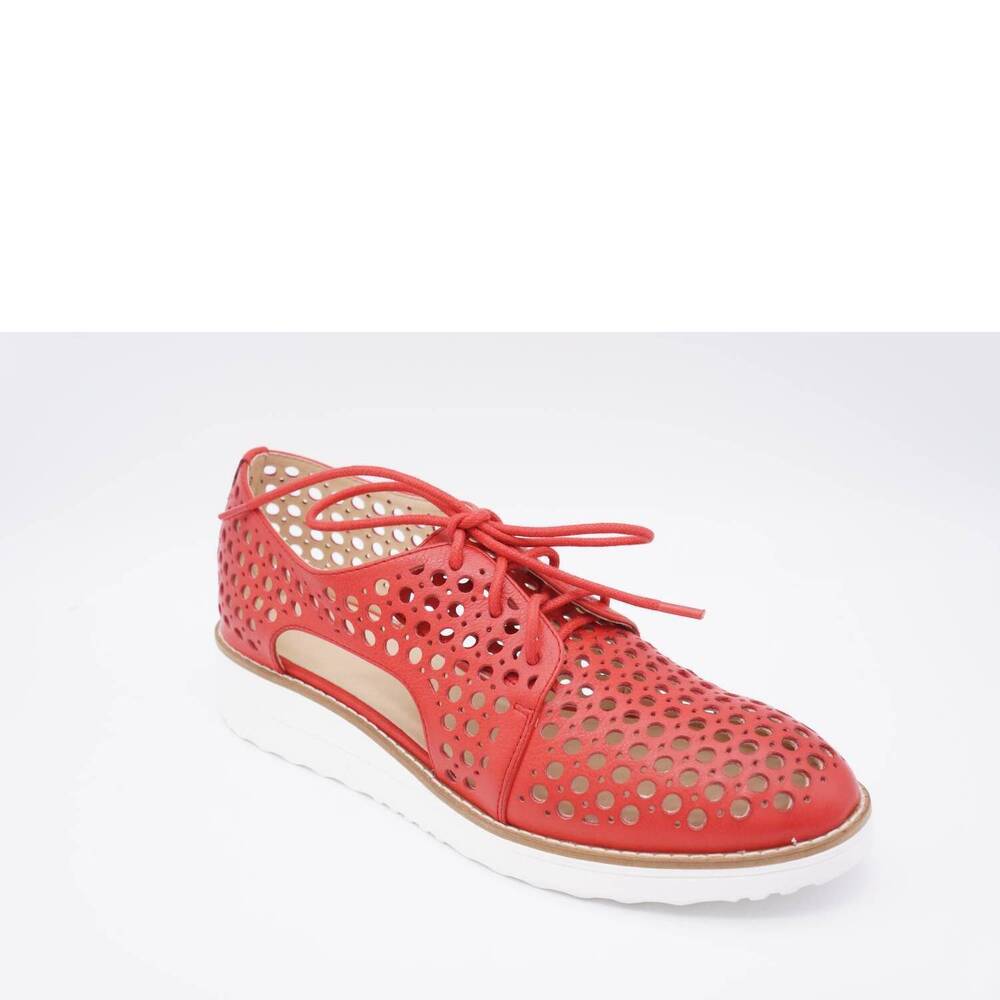 NEW DJANGO & JULIETTE women's onstage lace-up sneakers in red leather/ white sol